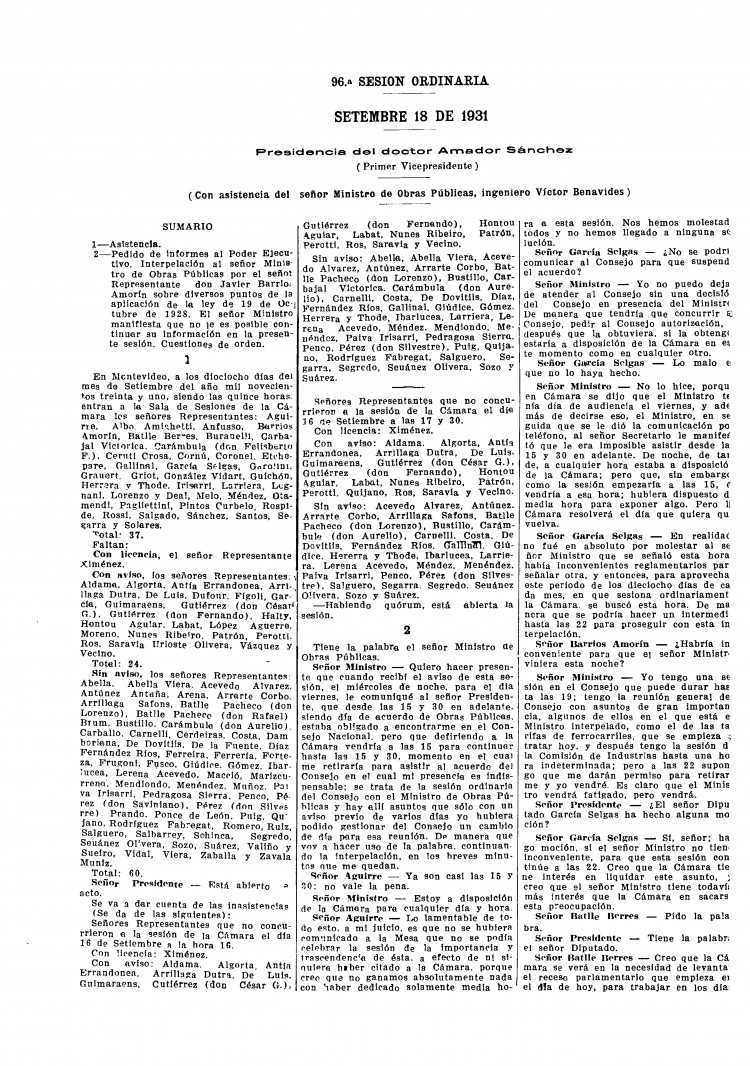 DIARIO DE SESIONES DE LA CAMARA DE REPRESENTANTES del 18/09/1931